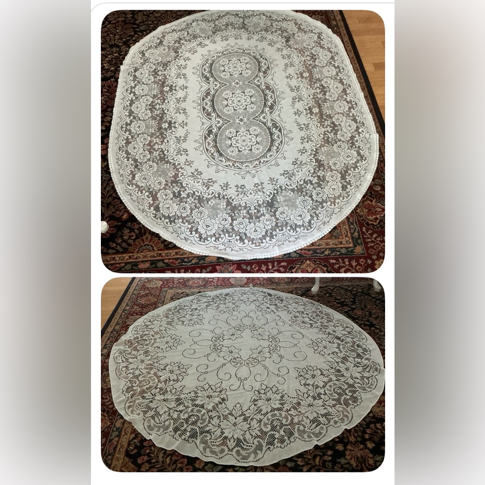 2 WHITE LACE TABLECLOTHS